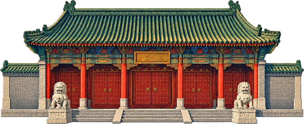 傳統宗祠建築插畫